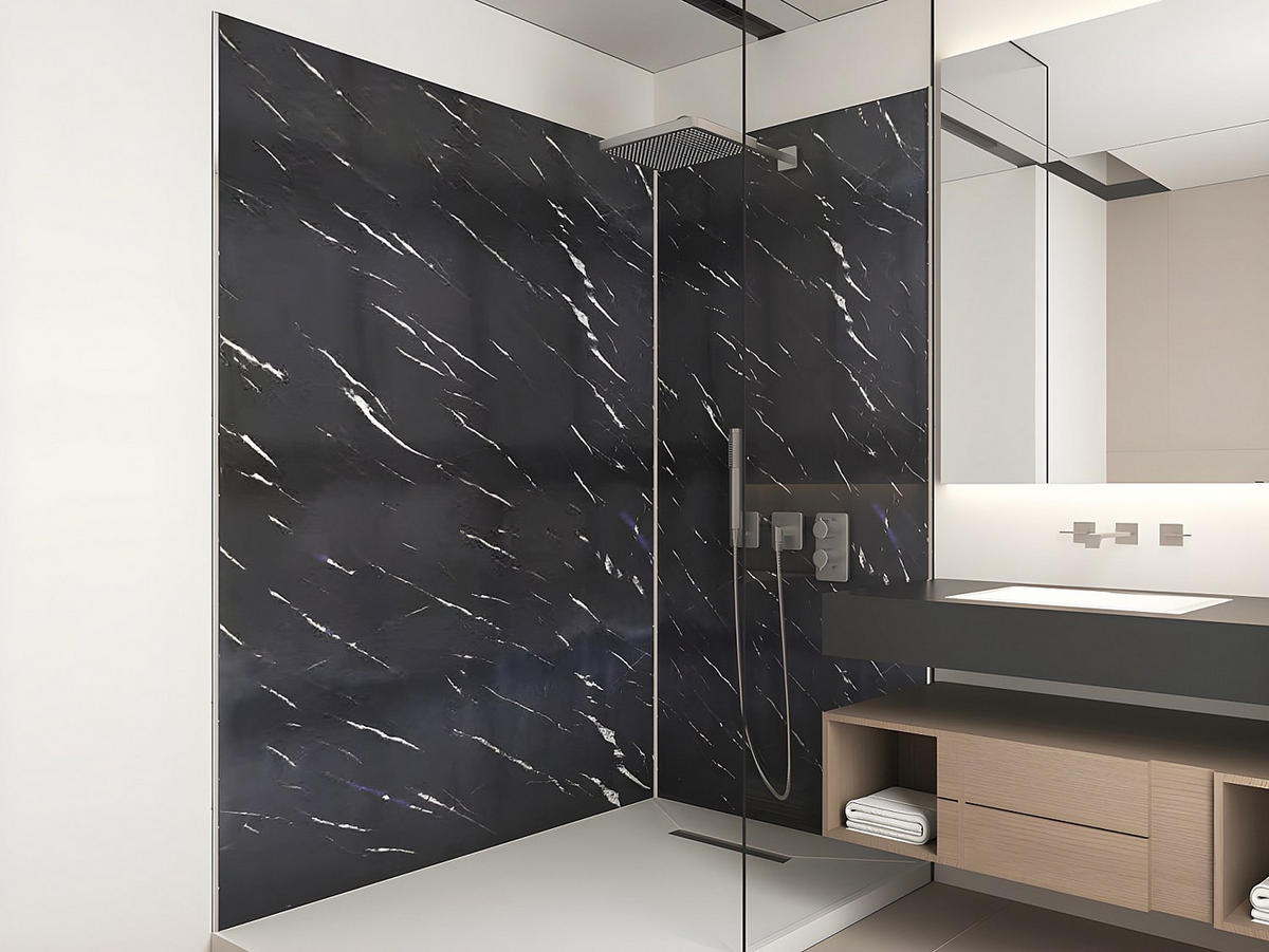 WANDPANEELE für Dusche - 120 cm x 90 cm - plastik - schwarz Eneko - Schwarz, Kunststoff/Metall (120/210/90cm) - Vente-Unique
