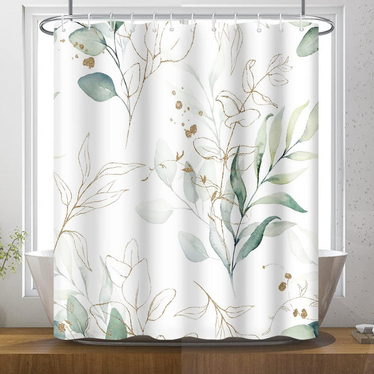 DUSCHVORHANG botanisch Muster 180 x 180 cm schimmelresistent wasserdicht blickdicht waschbar - Weiß, Textil (180/180cm) - MCBOSON