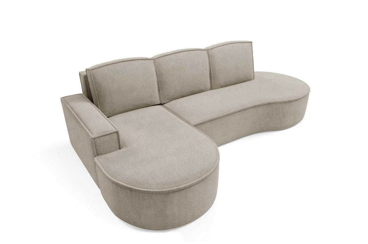 ECKSOFA Flow Kalt Beige, mit Schlaffunktion und Kissen in Curio Stoff, linke seite - Beige, Holzwerkstoff/Textil (277/157cm) - Bettso