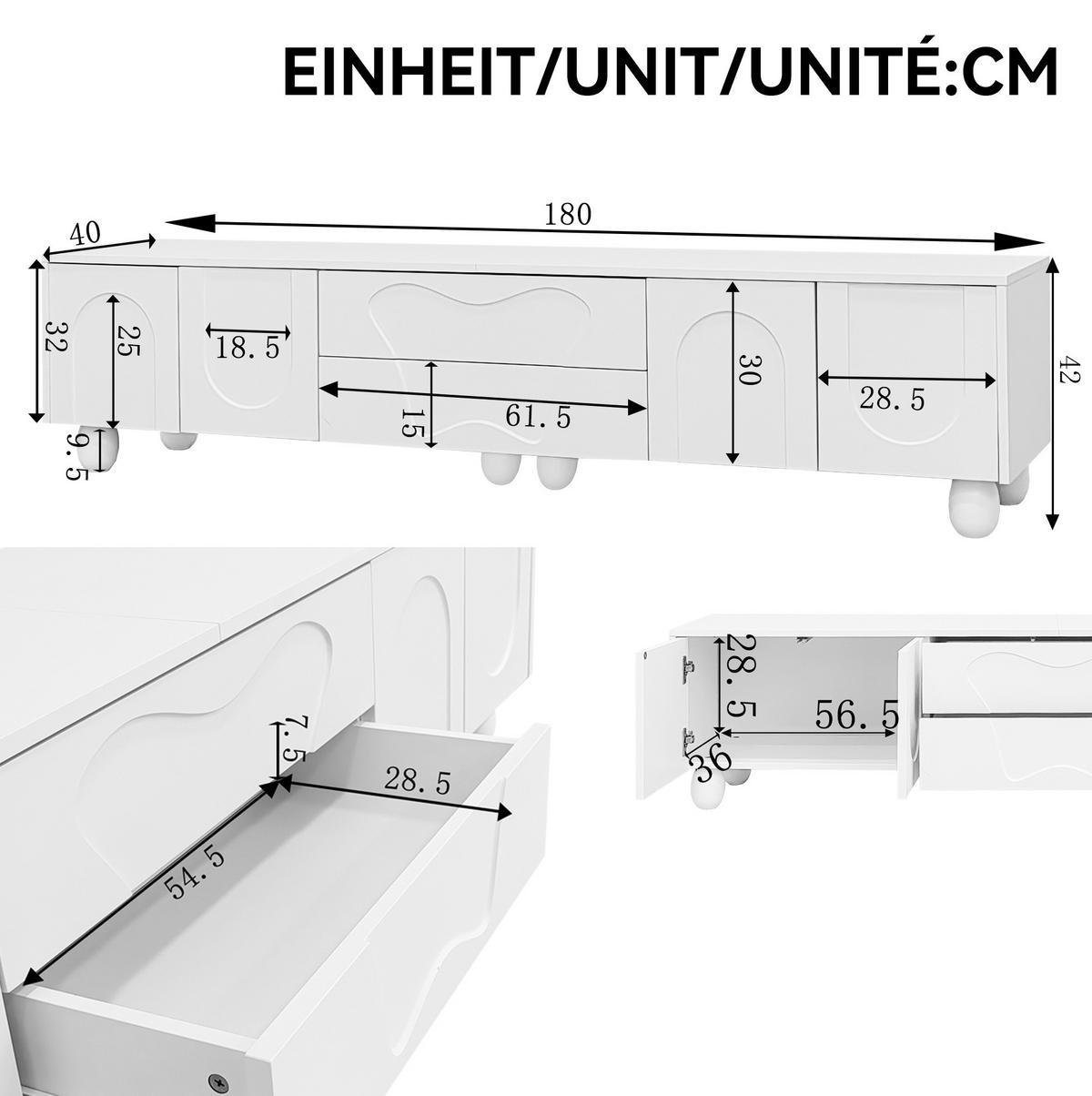 LOWBOARD 180/40/42 cm Weiß aus PB/Spanplatte mit Massivholzbeinen - Weiß, Holzwerkstoff (40/42/180cm) - OKMYHOME