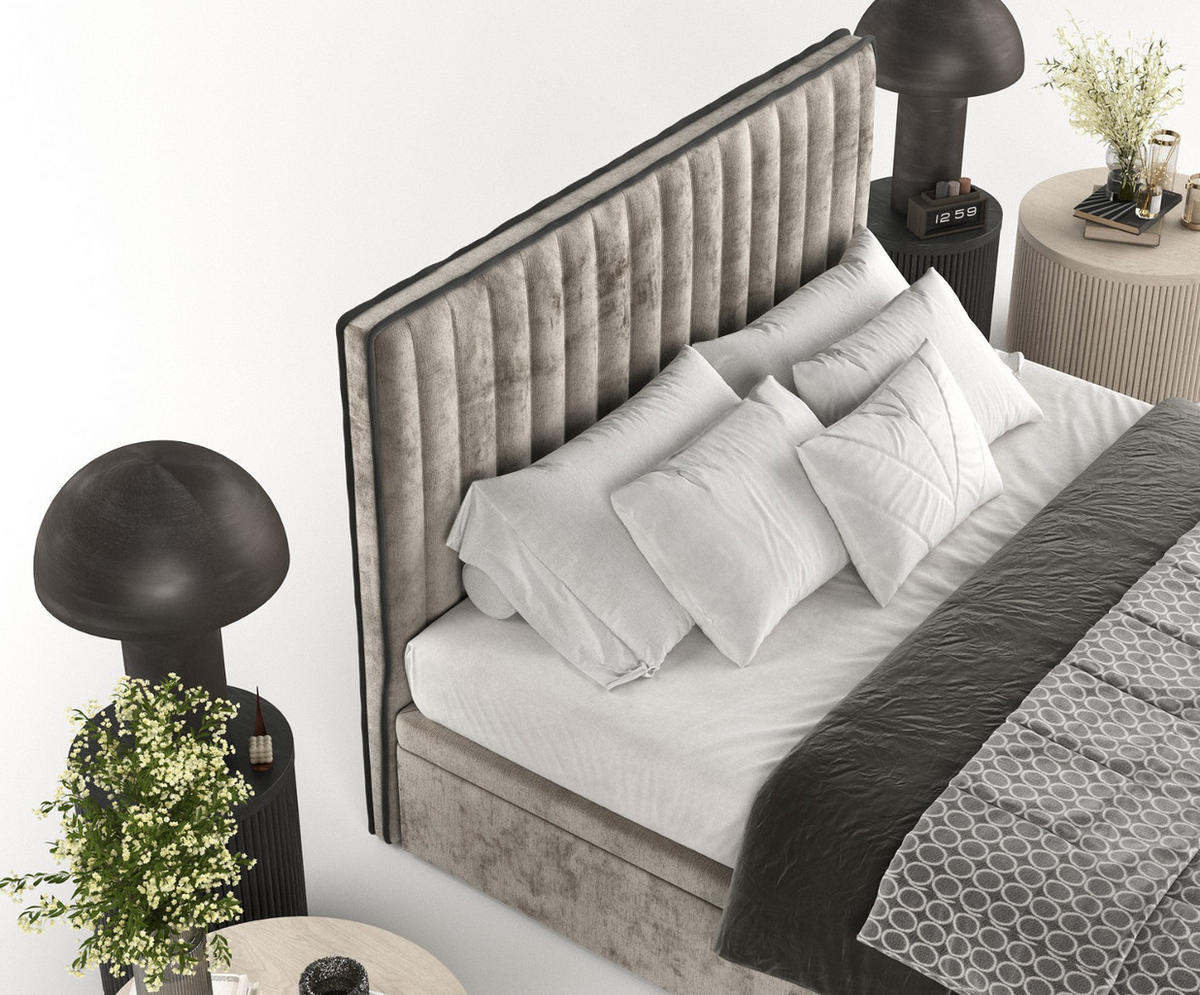 POLSTERBETT Keva mit Stauraum 140/200 cm Beige im Lotta Stoff - Beige/Schwarz, Holz/Holzwerkstoff (140/200cm) - AltaBeds