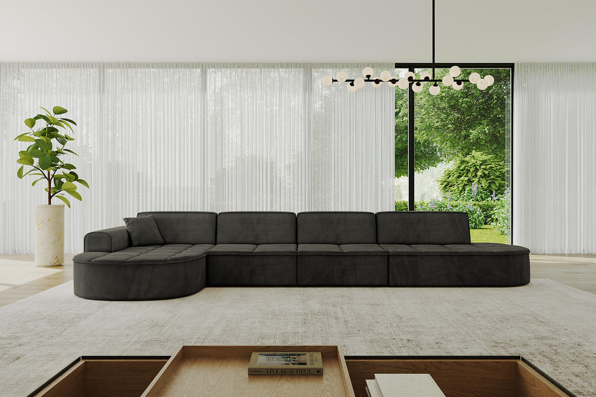 ECKSOFA Ottomane Links TARO-L3 - 413x171x79,5 cm Schwarz - Schwarz, Holzwerkstoff/Textil (413/171cm) - ALTDECOR
