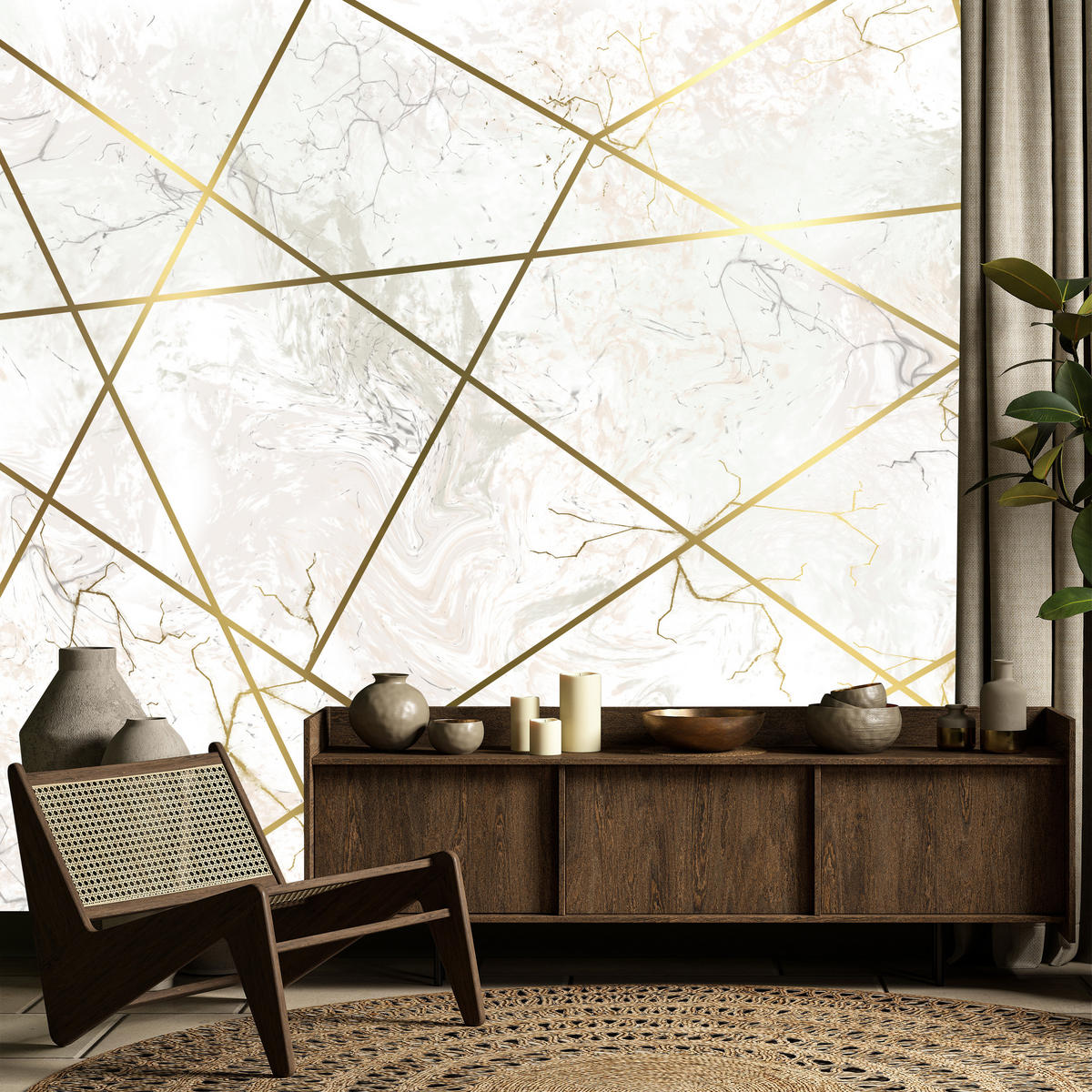 FOTOTAPETE Marmor Linien Abstraktion 350x256 - Gelb/Beige, Papier (350/256cm) - Muralo