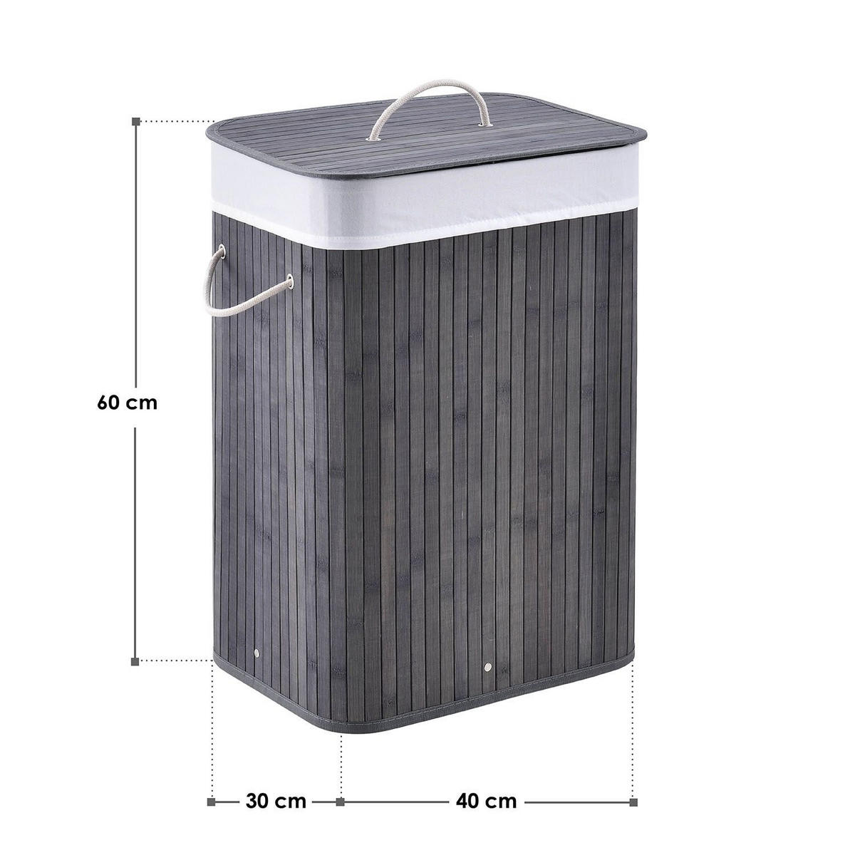 WÄSCHEKORB Curly 72 L grau - Grau, Holz (40/60/30cm) - Juskys