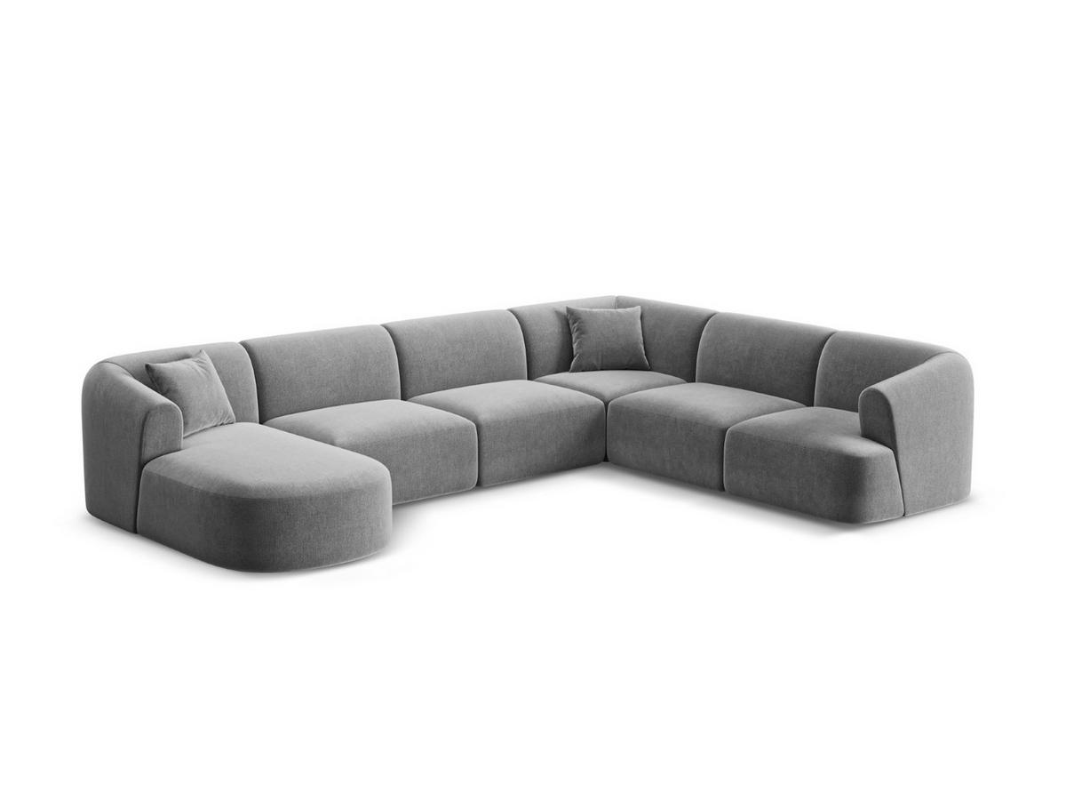 MODULARES-PANORAMASOFA rechts Campi aus Samt grau 7 Sitzplätze - Grau, Textil (255/70/330cm) - Cosmopolitan Design