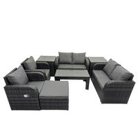 GARTENSOFA SET mit LIEGESTUHL Polyrattan 7-Sitzer Dunkelgrau - Dunkelgrau/Grau, Glas/Kunststoff - Fimous