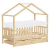 HAUSBETT mit Matratze 70x140 cm und 2 Schubladen Natur aus Kiefernholz - Beige, Holz (70/140cm) - ML-DESIGN