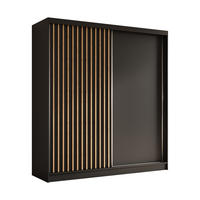 KLEIDERSCHRANK mit furnierten Schiebetüren und Aluminium-Leisten, LED-Beleuchtung - LABELO - 200 cm Schwarz+Schwarz+Artisan - Schwarz/Eiche Artisan, Holzwerkstoff (200/216/61cm) - ALTDECOR