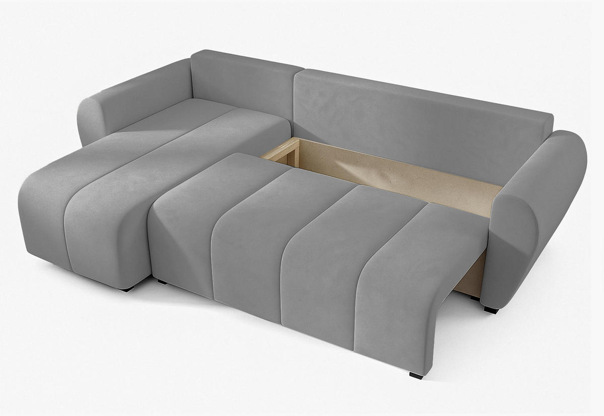 ECKSOFA L Form Malatya Hellgrau 246/145/82 cm stilvolle mit Schlaffunktion L - Hellgrau/Schwarz, Kunststoff/Textil (145/246cm) - AX Living