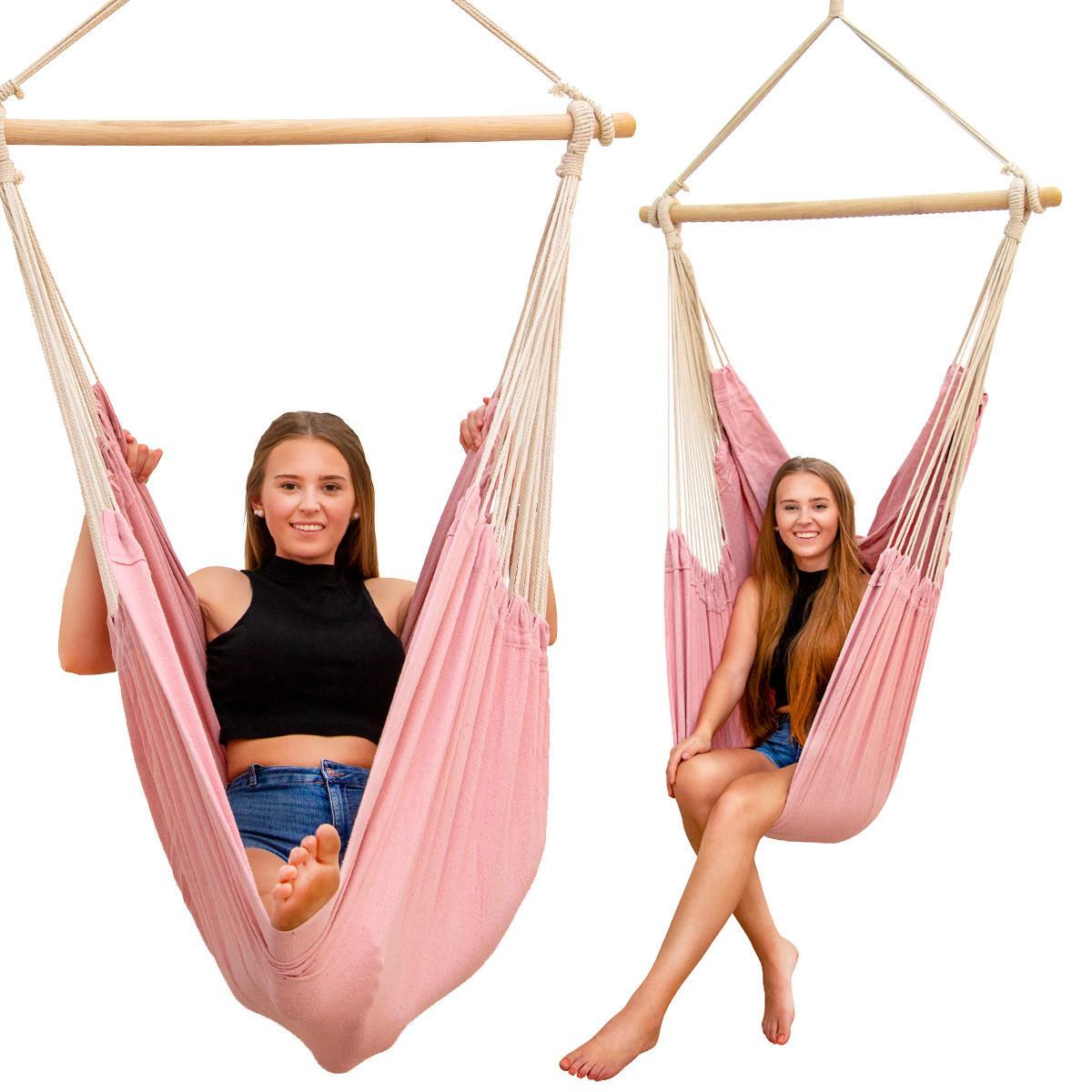 XXL HÄNGESESSEL 185/130 cm Belastbar bis 150 kg Rosa - Rosa, Textil (130/155/185cm) - Amanka