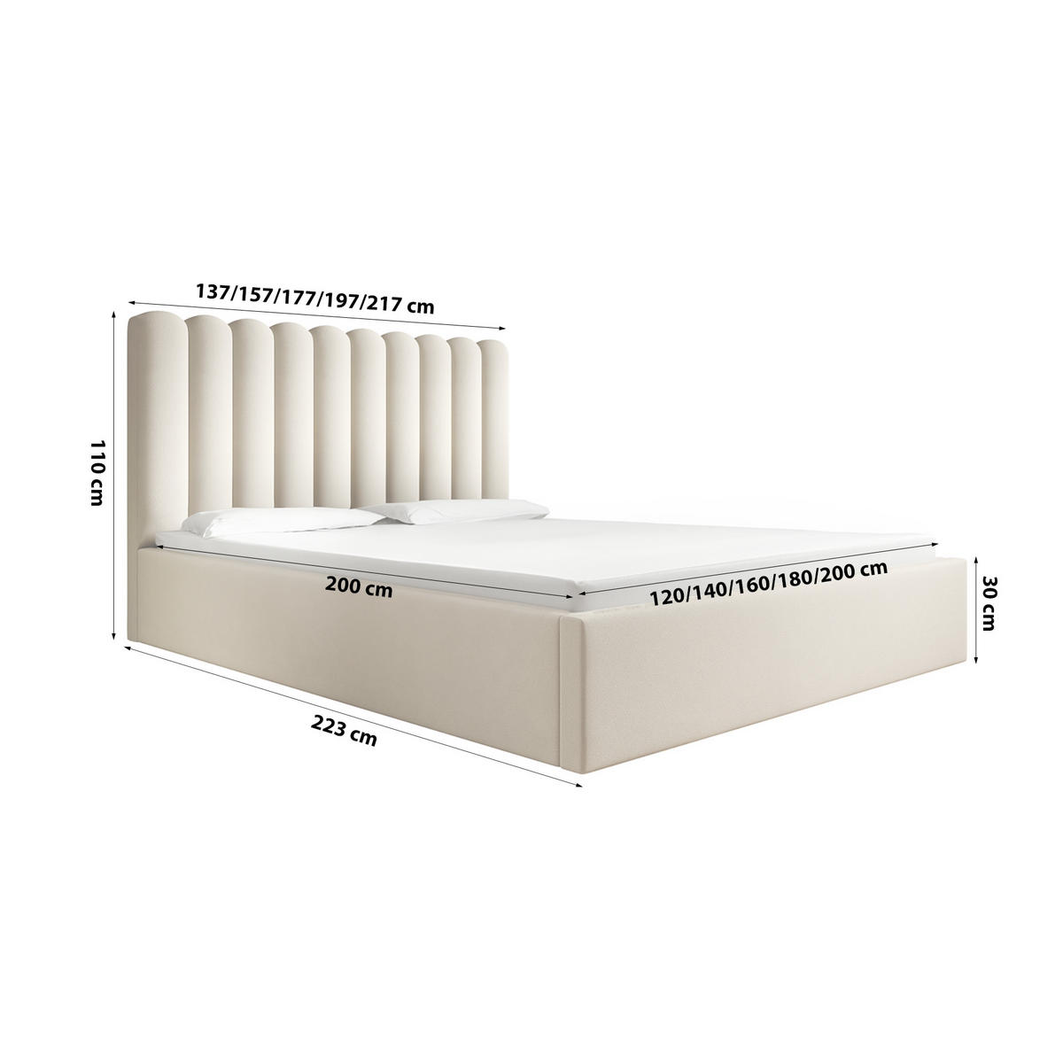 POLSTERBETT mit Kopfstütze Priesa 120x200 cm, Beige - Beige, Textil (120/200cm) - Fedve