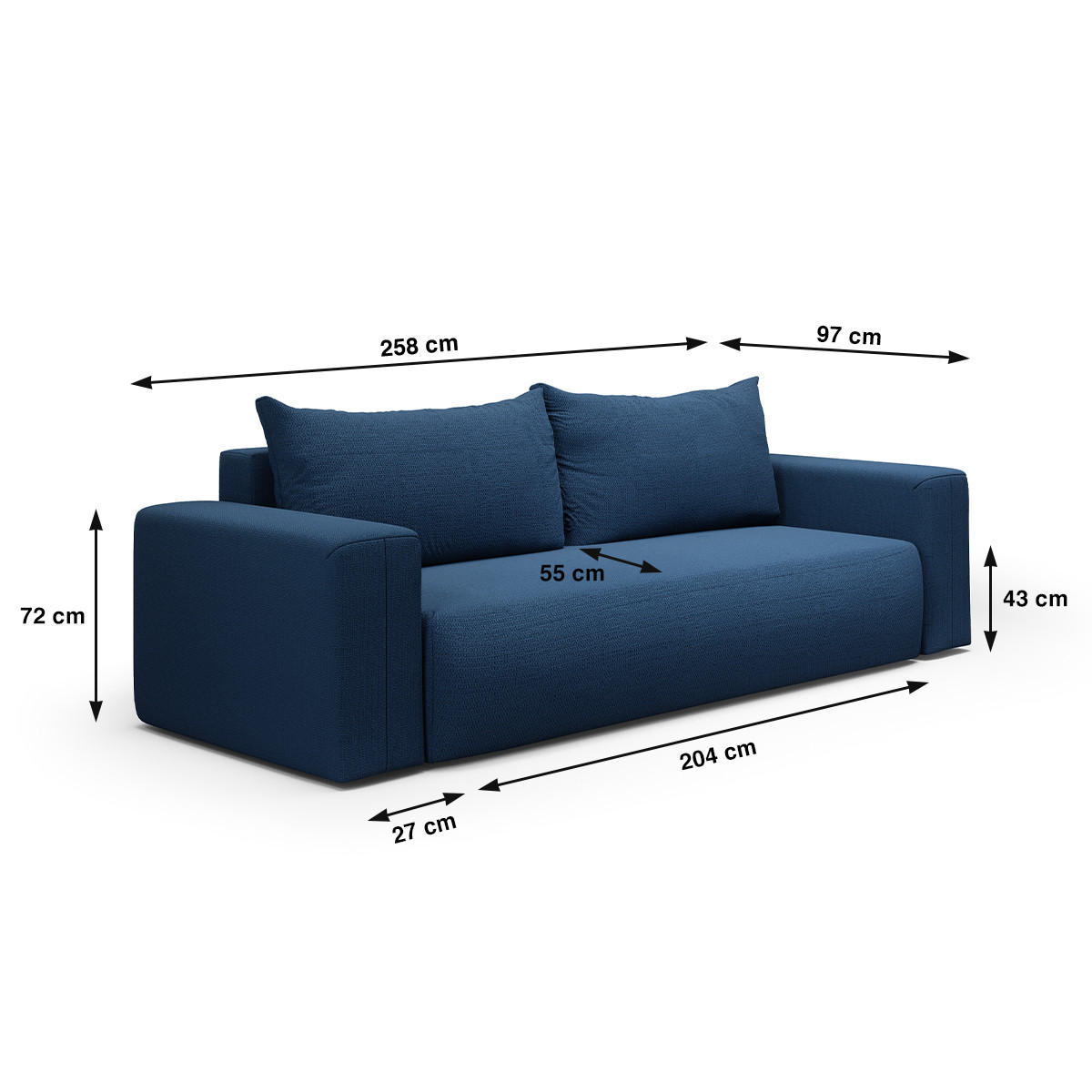 SOFA Bliss 3 Sitzplätze Blau - Blau, Holz (252/72/97cm) - Petits-meubles