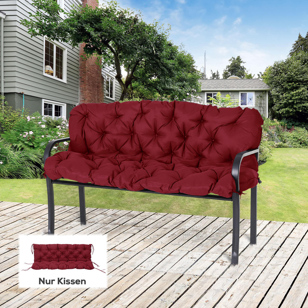 3 Sitzer Bankauflage 150 x 98 x 8 cm, Bankkissen mit Bändern, Sitzkissen Rot - Rot, Kunststoff (150/8/98cm) - Outsunny