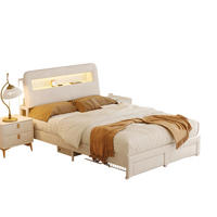 POLSTERBETT 140x200 Beige LED USB Stauraum - Beige, Holz - SHOPENTRA