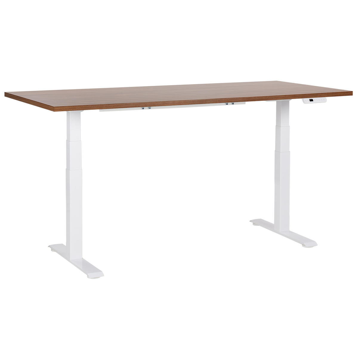 SCHREIBTISCH braunweiß 180/72 cm elektrisch höhenverstellbar Destin III - Dunkelbraun/Weiß, Holz (72/180/63cm) - Beliani