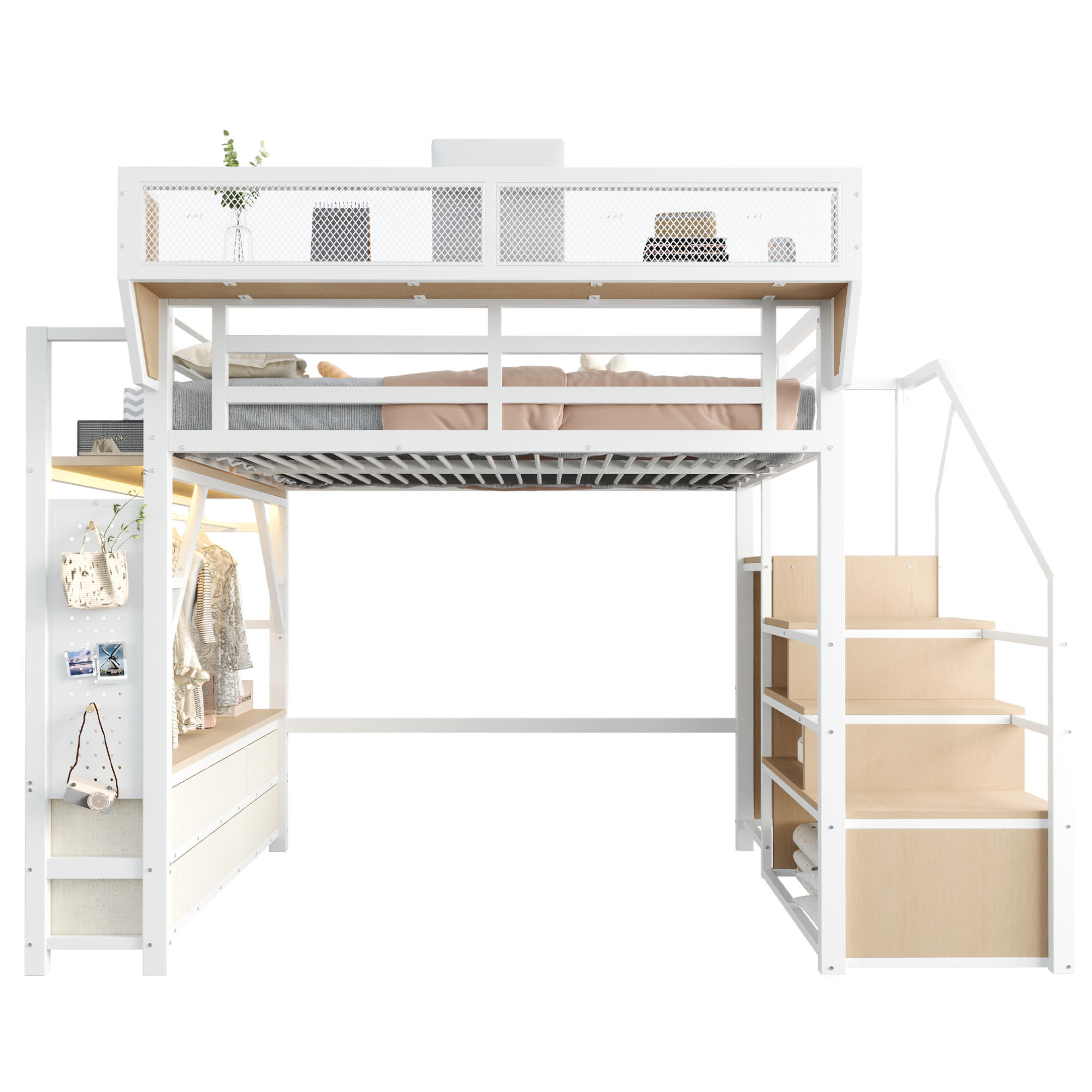 HOCHBETT 140x200cm Stauraum LED Multifunktion Weiß - Weiß, Metall (140/200cm) - FLIEKS