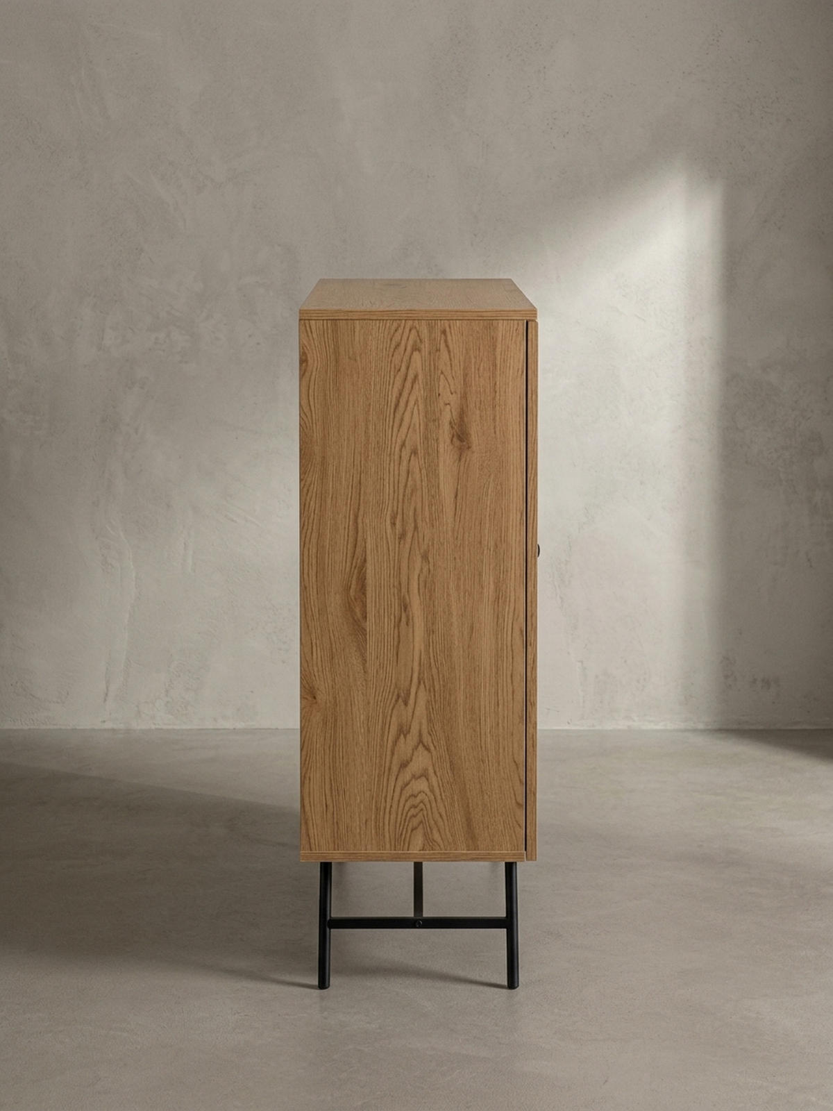 SIDEBOARD – Eiche-Dekor/Rattan, 80x103x39 cm, 2 Türen, hoch - Schwarz/Braun, Holzwerkstoff/Metall (80/103/39cm) - KADIMA DESIGN