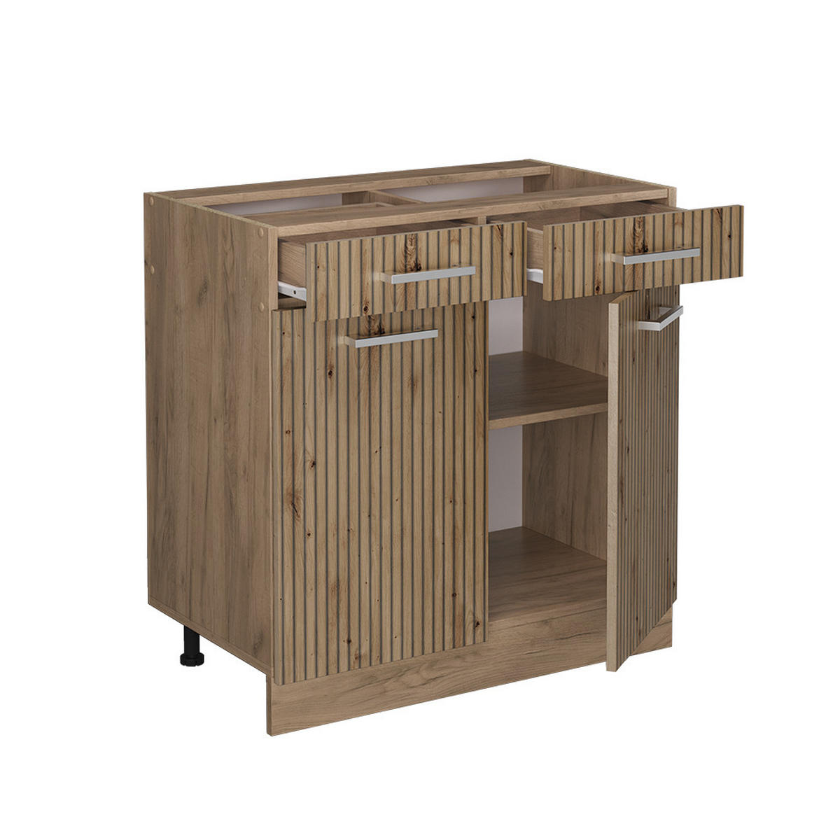KÜCHENUNTERSCHRANK R-Line Artisan-Eiche 80 cm AP Marmor - Eiche Wotan/Eiche Artisan, Holzwerkstoff (80/81.6/60cm) - Vicco