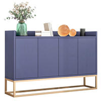SIDEBOARD, Kommode mit 4 Türen, Verstellbaren Einlegeböden und goldenen Metallrahmen, Blau - Blau, Holz (30/80/120cm)