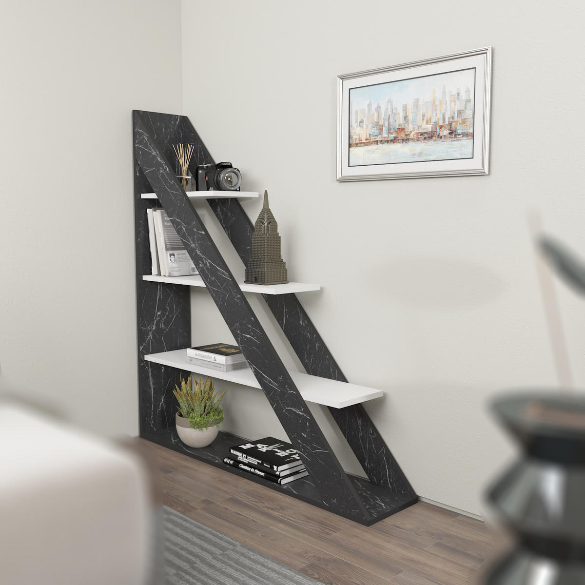 BÜCHERREGAL Pisagor Weiss Schwarz - Schwarz/Weiß, Holzwerkstoff (25/60/120cm) - Decorotika