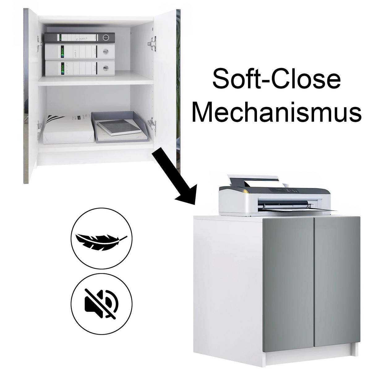 DRUCKERSCHRANK Elona, Druckerkommode mit Soft-Close & Push-to-Open, Home Office & Büro, Weiß/Anthrazit matt (51 x 60,5 x 54 cm) - Anthrazit, Holzwerkstoff (51/60.5/54cm) - InnoFurn