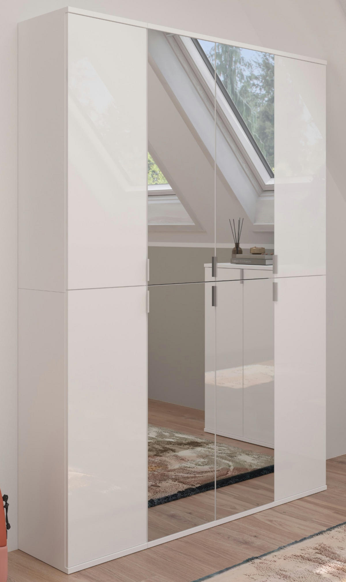 KLEIDERSCHRANK weiß Hochglanz 122 cm, Stauraumschrank mit Spiegeltüren - Weiß Hochglanz/Silberfarben, Glas/Holzwerkstoff (122/193/34cm) - Inn.Furn