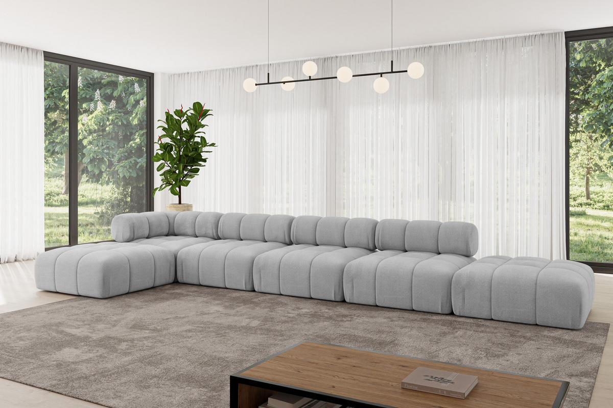 ECKSOFA modulares Sofa Kerru-L3 - 475x190x70 cm Hellgrau Velours - Hellgrau, Holzwerkstoff/Textil (475/190cm) - ALTDECOR