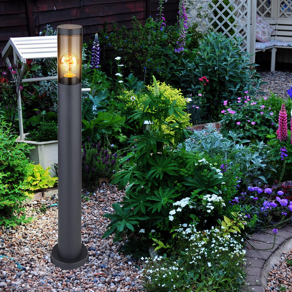 LED STEHLEUCHTE Edelstahl Anthrazit - Anthrazit, Metall (7.6/7.6/80cm) - Globo Lighting