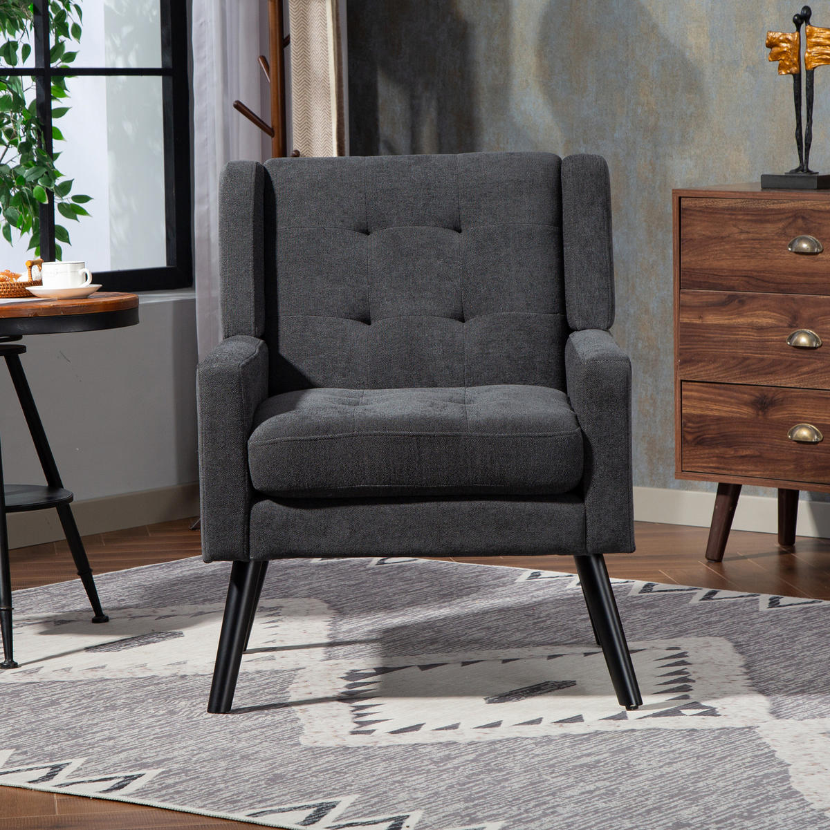 SITZGARNITUR in Dunkelgrau, 2-teilig mit Tufting und Massivholzbeinen,75/119/88 cm - Dunkelgrau, Textil (75/88/119cm) - Flora Grace