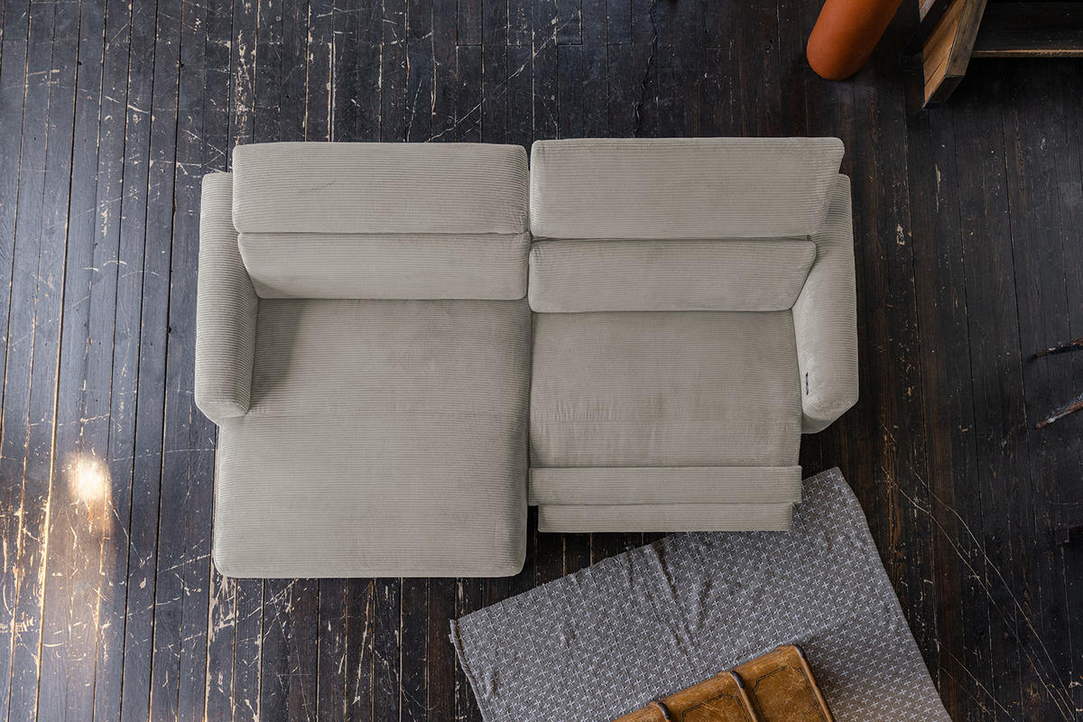 ECKSOFA LAISKA Steingrau Cord Relaxfunktion - Schwarz/Grau, Textil/Metall (282/177cm) - KAWOLA
