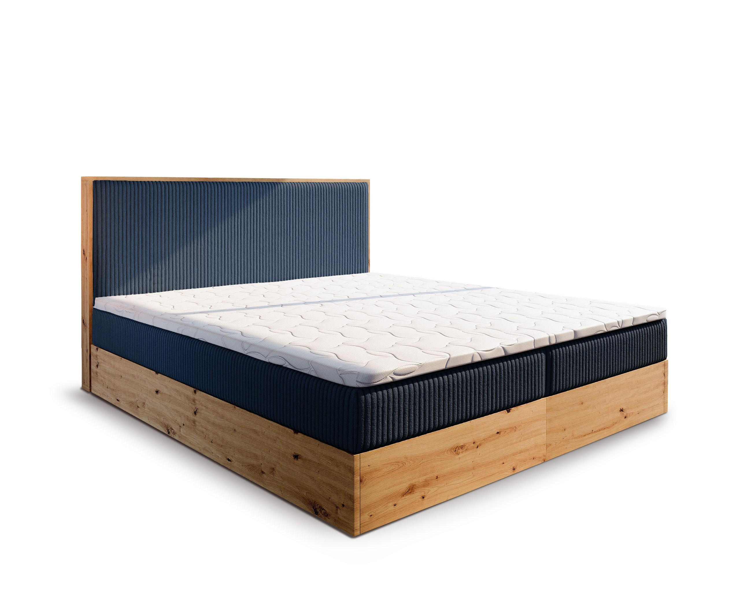 BOXBETT VERDON 160x200 cm mit Matratze und Topper - Blau - Blau, Holz (160/200cm) - MASSENO
