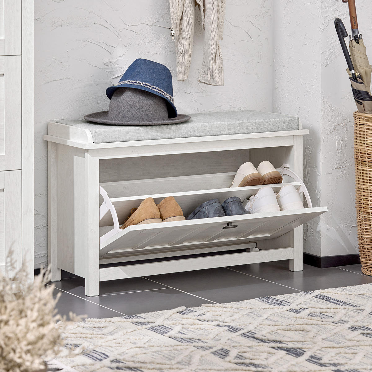 SCHUHBANK Weiß - Weiß, Holzwerkstoff (80/50/30cm) - SoBuy