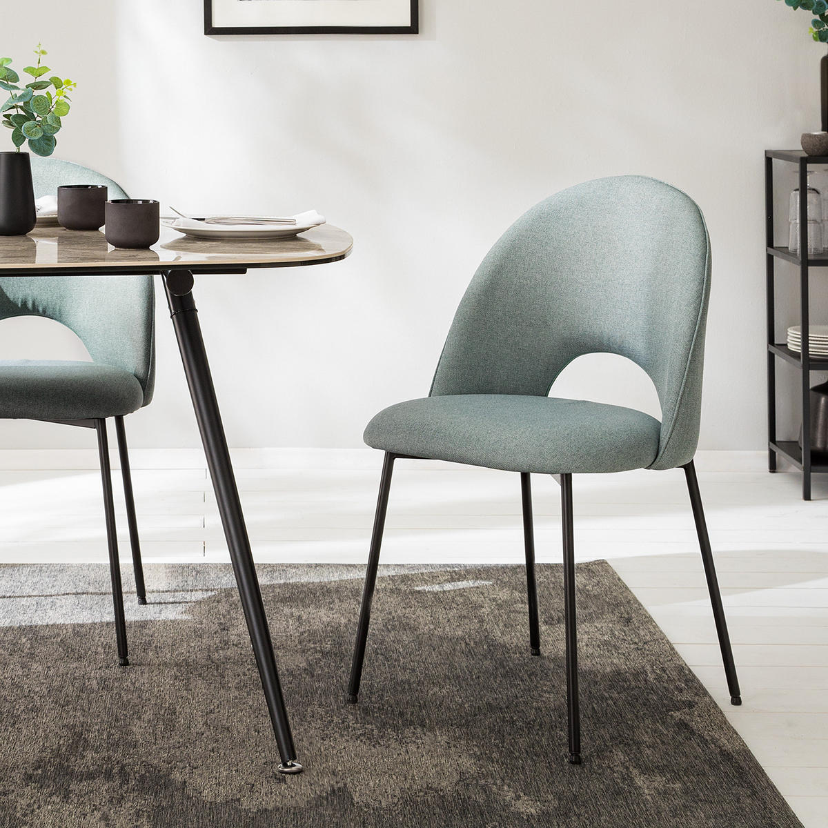 POLSTERSTUHL - Webstoff / Metall - Mintgrün/Grau, Textil (49/84/54cm) - home24