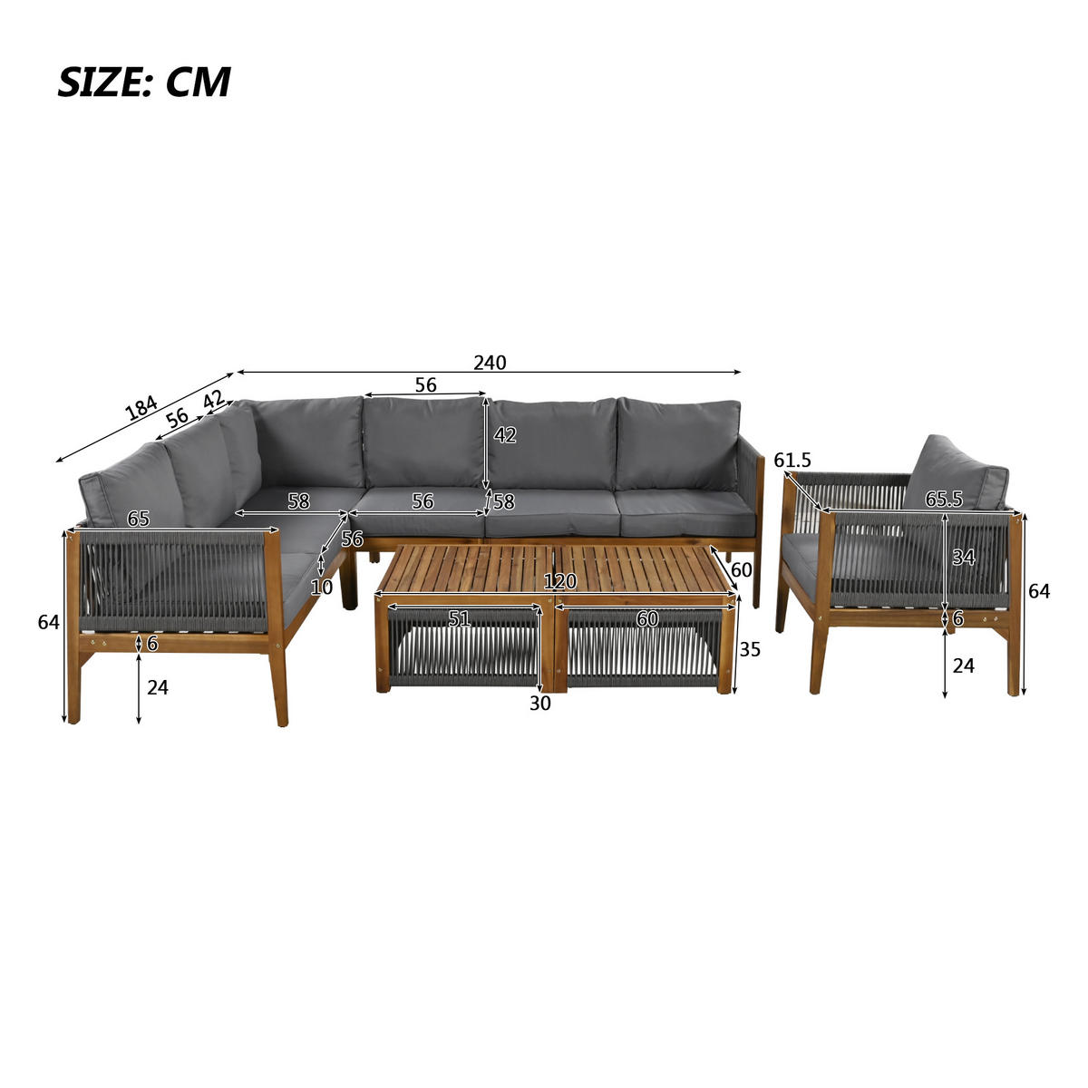 SITZGRUPPE 7-8 Personen Natural & Grau Mit Abnehmbarem Bezug - Naturfarben, Textil - FLIEKS