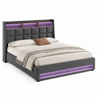 POLSTERBETT mit USB, LED und Matratze 160x200 cm Leinen Grau - Grau, Metall (160/200cm) - Meubliv