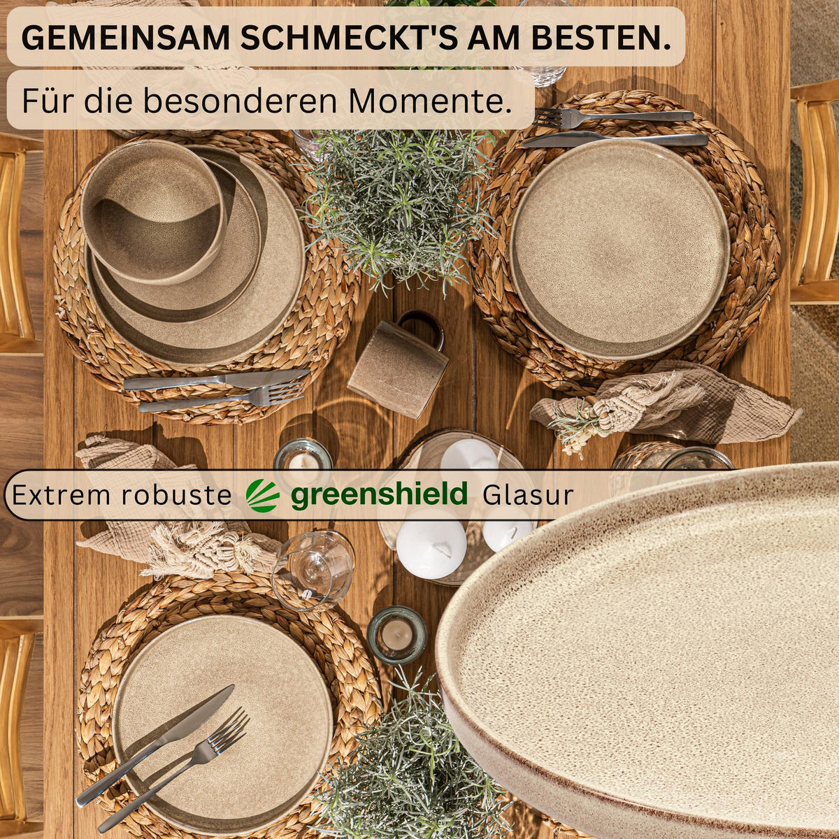 SPEISETELLER SET KAIRO MOCHA - 6 teilig aus Steingut - Beige, Keramik (35cm) - Sänger