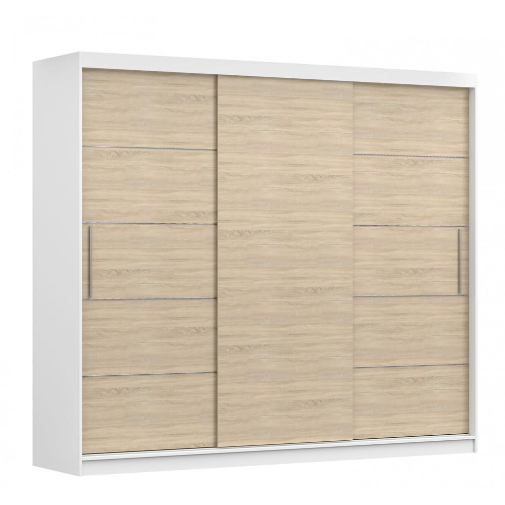 SCHWEBETÜRENSCHRANK ALBA ohne Spiegel Weiß, Sonoma Eiche, ohne LED Beleuchtung 250 cm - Weiß/Sonoma Eiche, Holz (250/218/61cm) - imoebel24