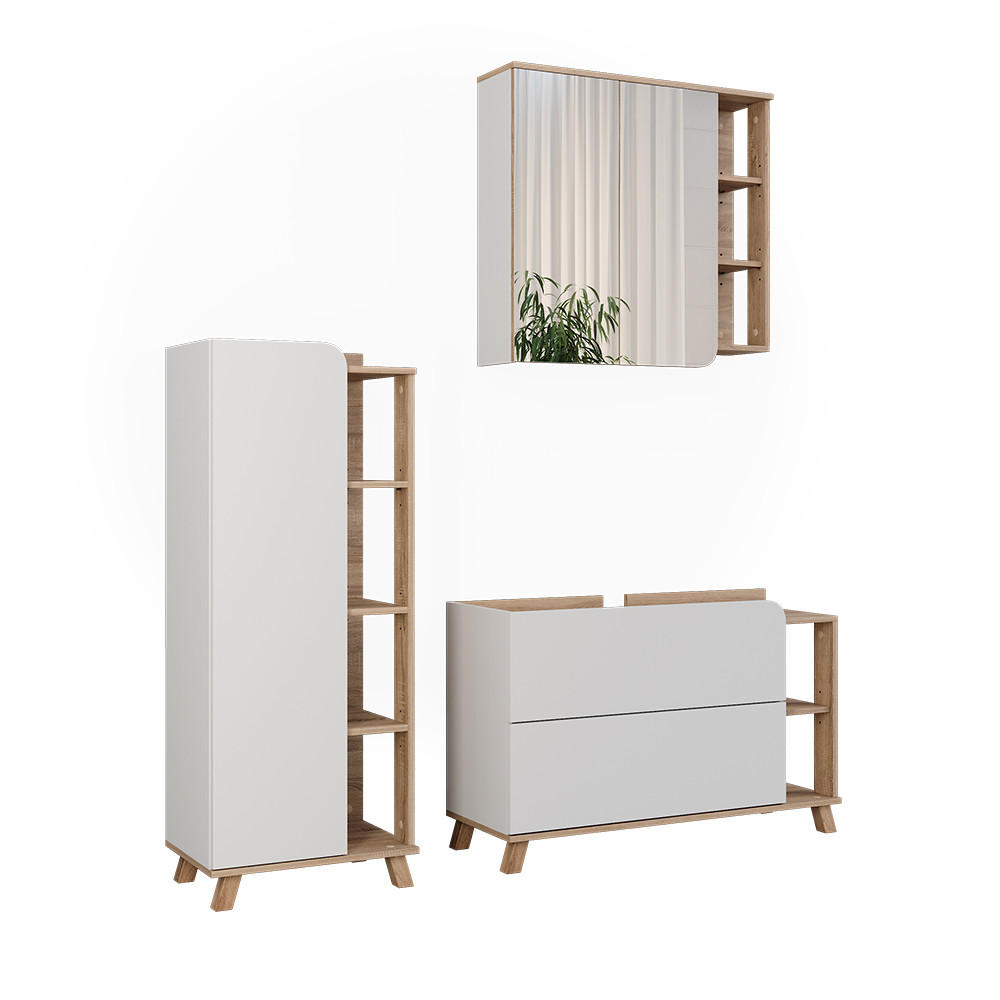 BADRUMSMÖBELSET Karen Sonoma/Vit 3 delar Sonoma ek, Vit 65/100/35 cm