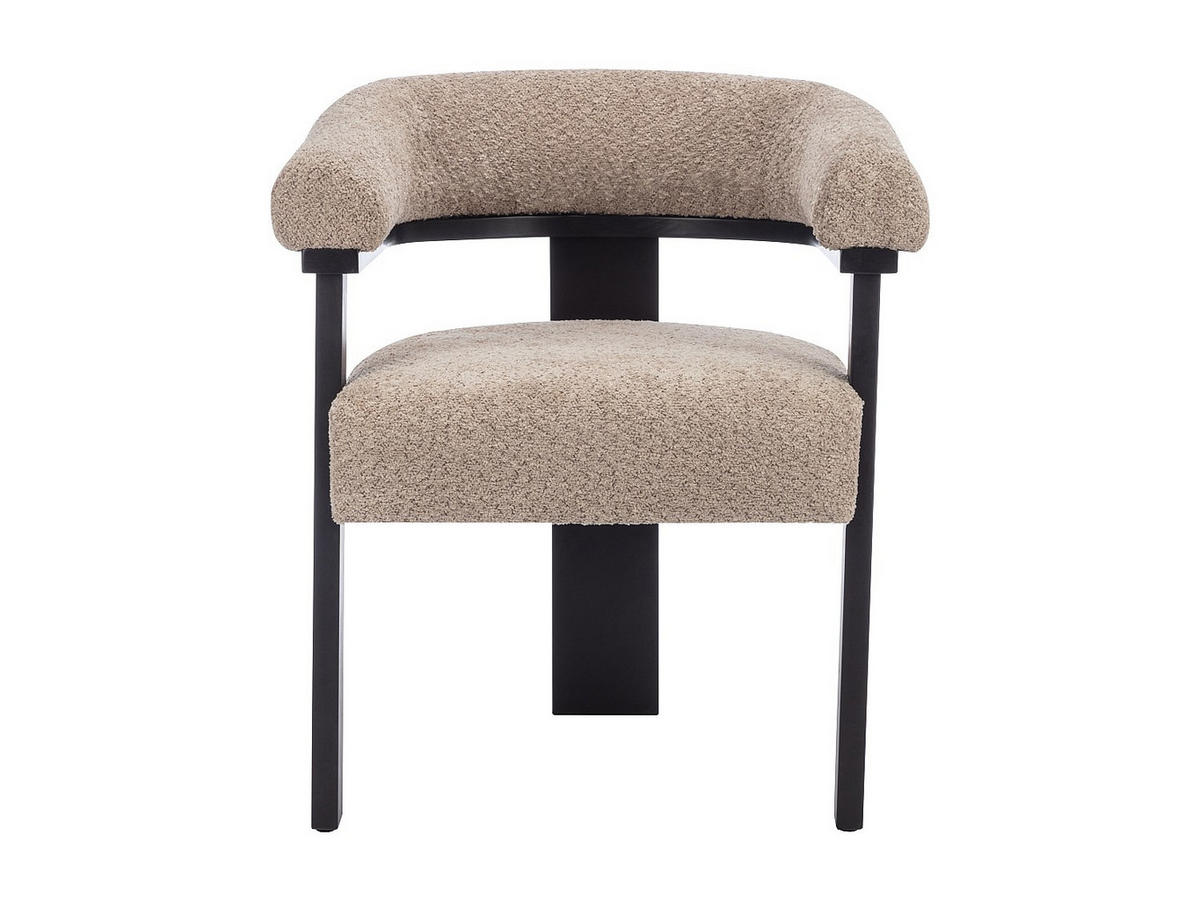 STUHL mit Armlehnen - Bouclé-Stoff & Kautschukholz - Taupe & Schwarz - LIVELIA - Ecru, Textil (60/78/64cm) - Pascal Morabito