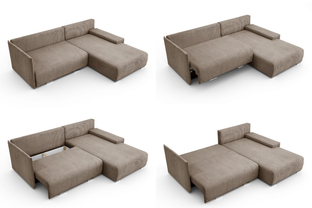 ECKSOFA Lauren L- Form 246 x 188 cm, 4 Sitzer, Bettzeugablage, Sofa, Eckcouch, Cord, rechte Seite, hellbraun - Hellbraun, Kunststoff (246/188cm) - Margaret Hadas24