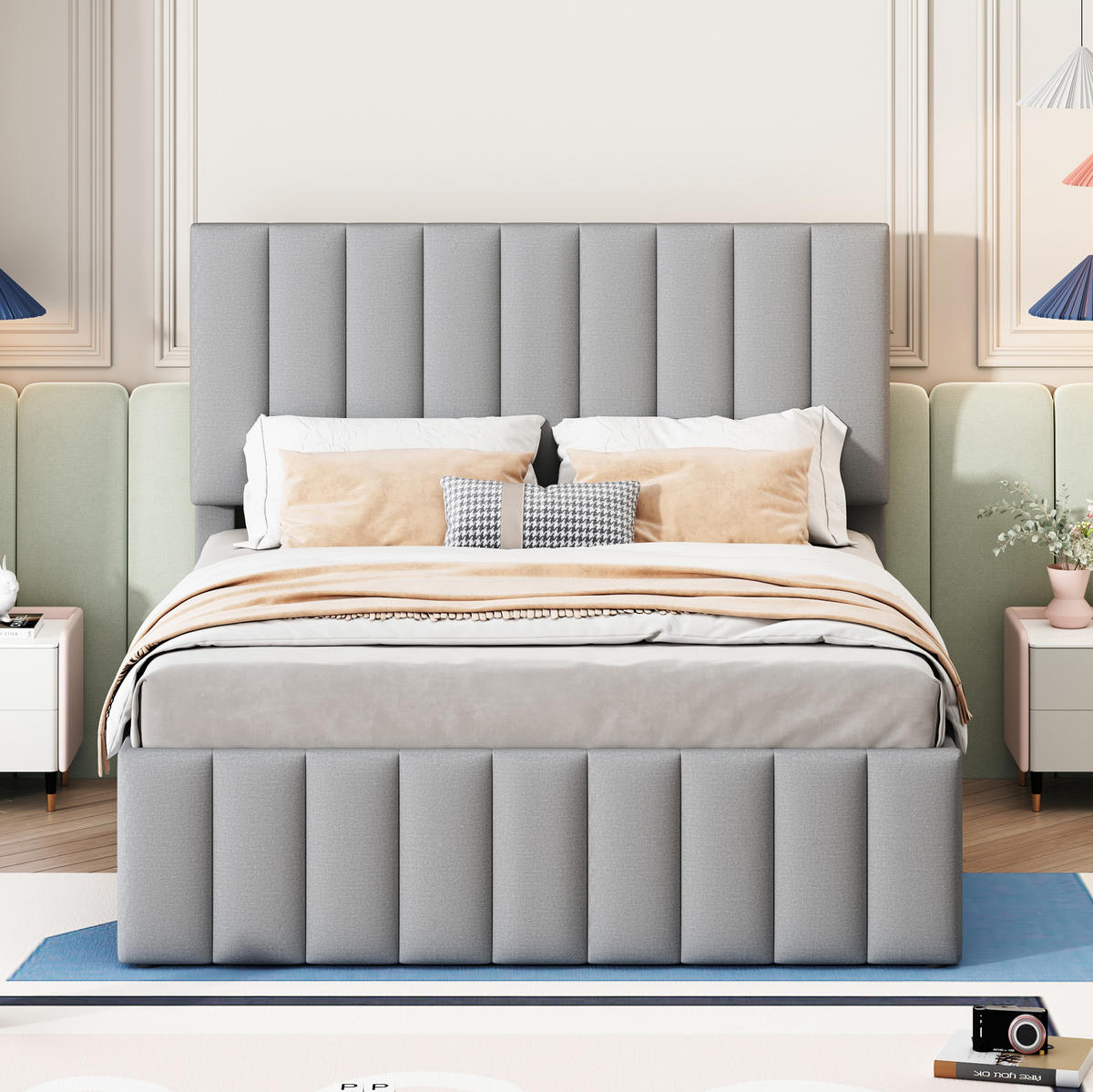 POLSTERBETT 140/200 cm grau mit Ausziehbett und Schubladen - Grau, Textil (140/200cm) - OKWISH