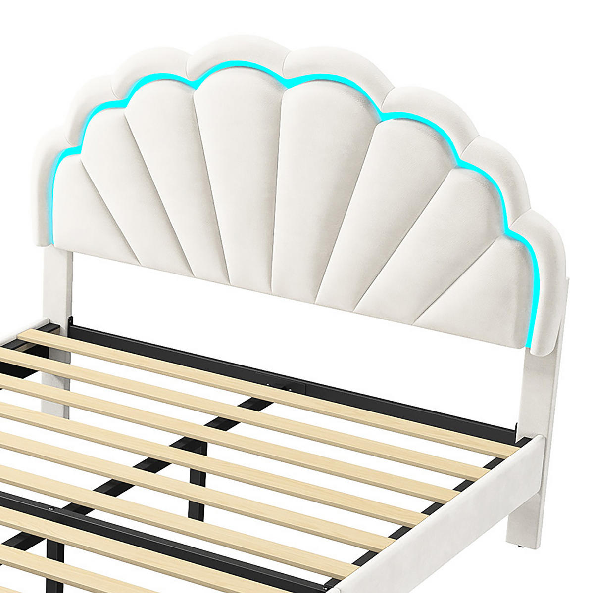 POLSTERBETT Modern mit RGB-LED & Metallschemel 140/200 cm Samt Weiß - Weiß, Textil (140/200cm) - Creahappy