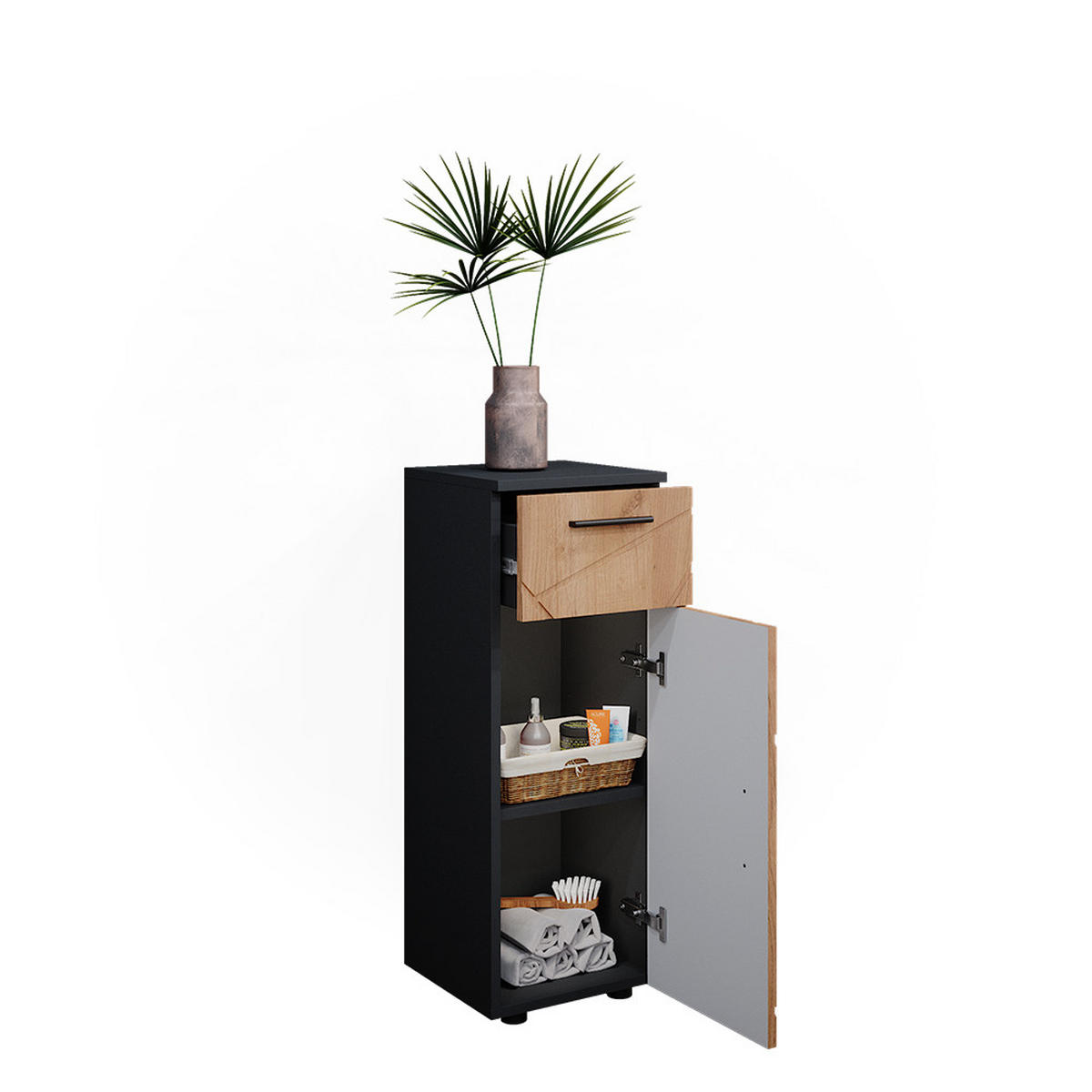 MIDISCHRANK Irma Goldkraft Eiche 30 x 81 cm - Anthrazit/Eiche Wotan, Holzwerkstoff (30/81/30cm) - Vicco