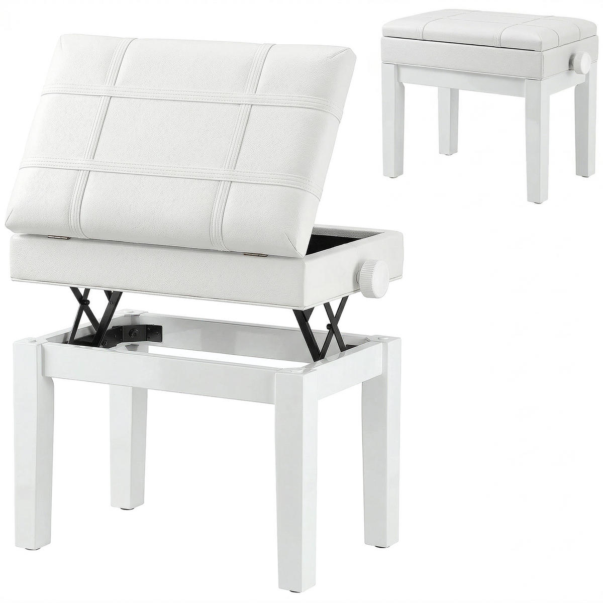 HOCKER DE-16462 höhenverstellbar mit integriertem Fach Weiß - Weiß, Leder (35/56/63cm) - ComfortXL
