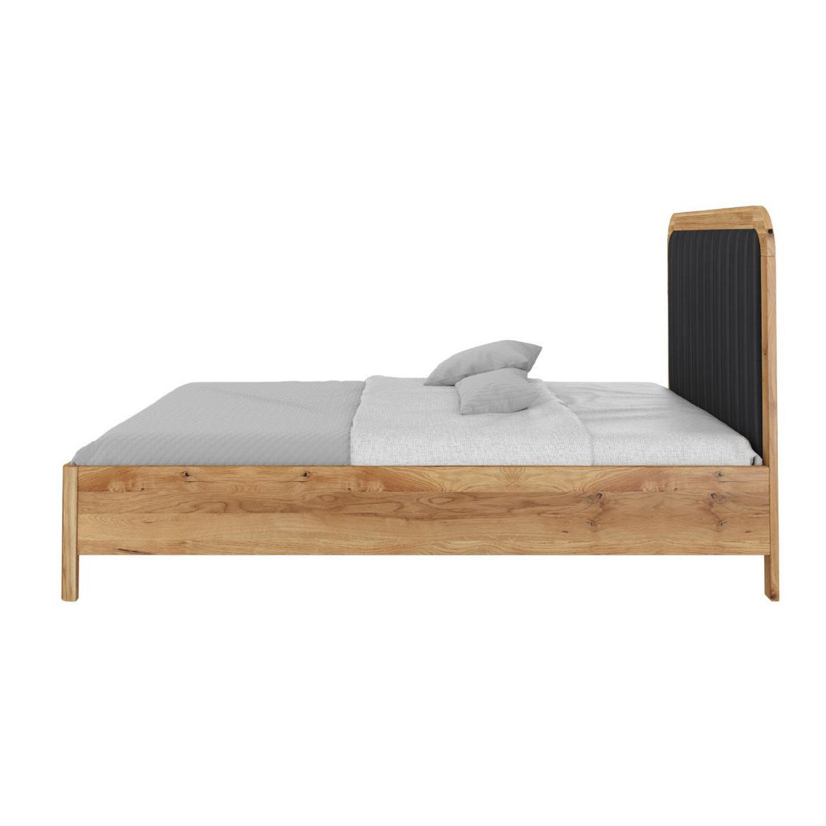 MASSIVHOLZBETT Modena, gepolstertes Kopfteil, Eiche - lackiert, Naturfarben/Schwarz, 180x200 - Eichefarben/Schwarz, Eichenholz/Holz (180/200cm) - Visby