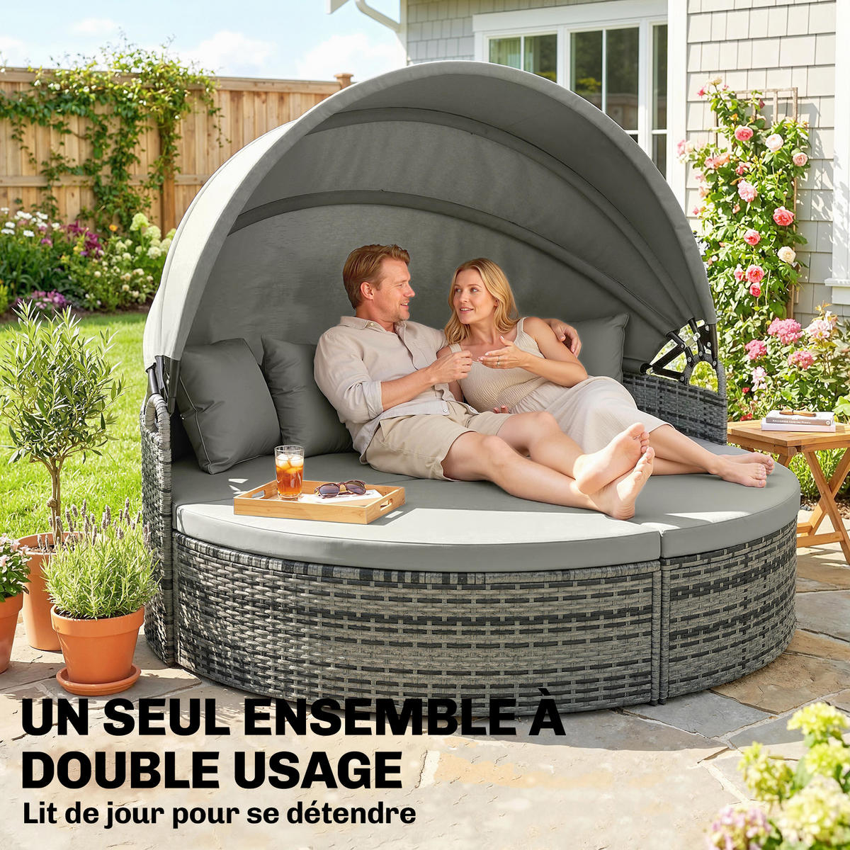 SONNENINSEL 3tlg DE-13688 mit Markise Hellgrau - Hellgrau, Metall (175/146/180cm) - ComfortXL