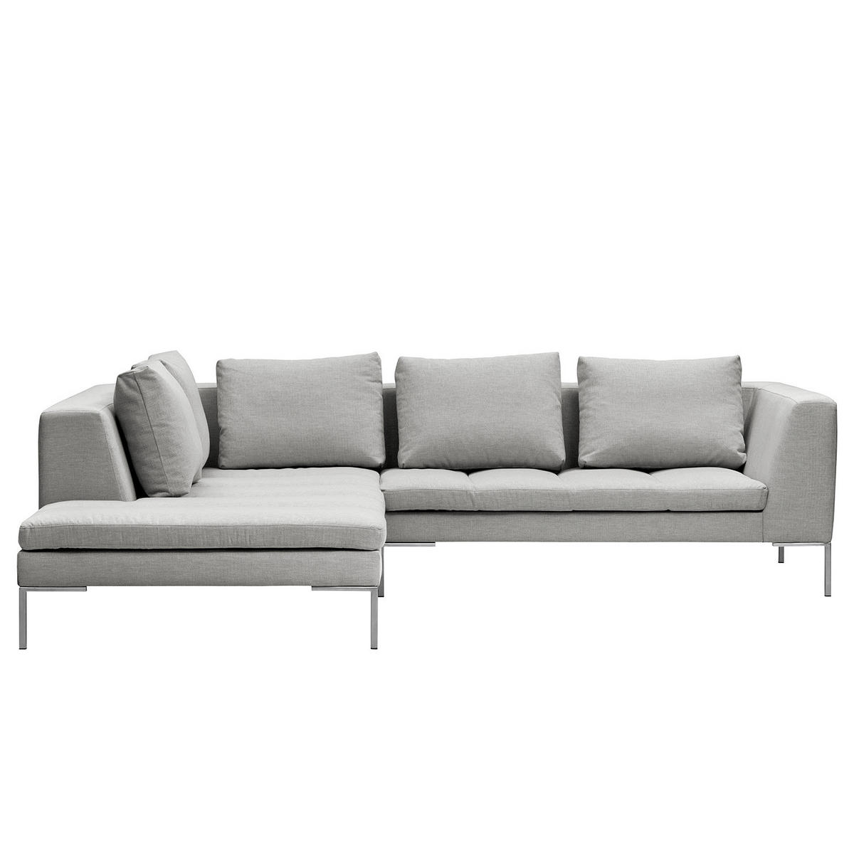 ECKSOFA mit Ottomane - Chromfarben/Hellgrau, Textil/Metall (255/230cm) - home24