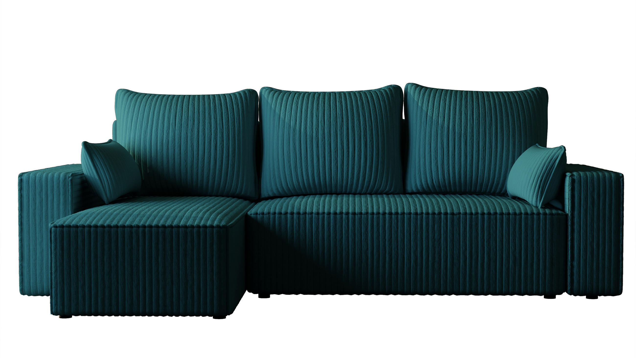 ECKSOFA Tobi mit Bettkasten und Schlaffunktion, L-Form/XL-Form, Cordstoff, Universal - Blau, Holzwerkstoff (246/145cm) - 4ALL HOME