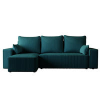 ECKSOFA Tobi mit Bettkasten und Schlaffunktion, L-Form/XL-Form, Cordstoff, Universal - Blau, Holzwerkstoff (246/145cm) - 4ALL HOME