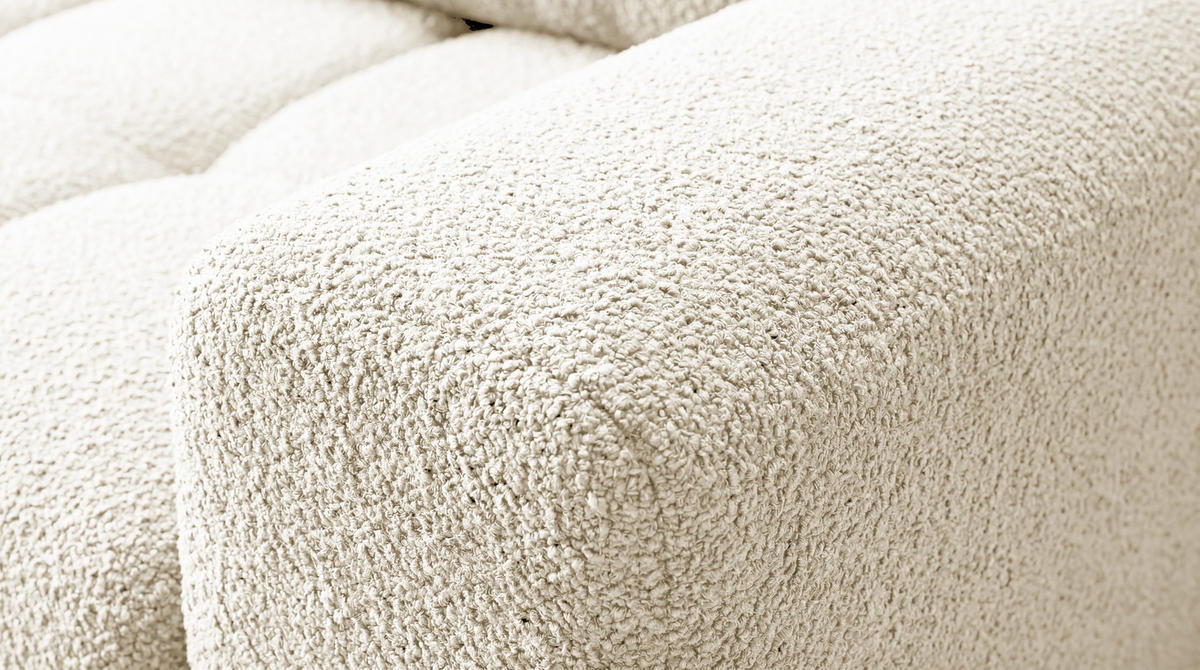 ECKSOFA Ovia mit Bettkasten und Schlaffunktion, Bouclé-Stoff in L-Form - Beige, Textil (270/185cm)